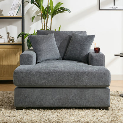 Canapé-lit surdimensionné de 43,5 po, style moderne, avec coussins, station de charge et porte-gobelets, tissu chenille