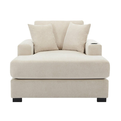 Canapé-lit surdimensionné de 43,5 po, style moderne, avec coussins, station de charge et porte-gobelets, tissu chenille