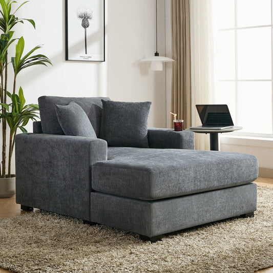 Canapé-lit surdimensionné de 43,5 po, style moderne, avec coussins, station de charge et porte-gobelets, tissu chenille