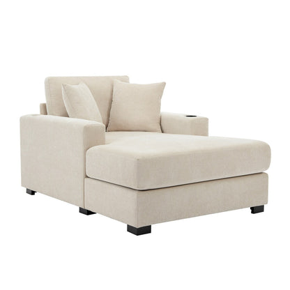 Canapé-lit surdimensionné de 43,5 po, style moderne, avec coussins, station de charge et porte-gobelets, tissu chenille