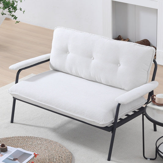 Canapé 2 places beige de 53 pouces avec cadre en métal pour petits espaces, mélange de polyester, mobilier d'appartement moderne et compact