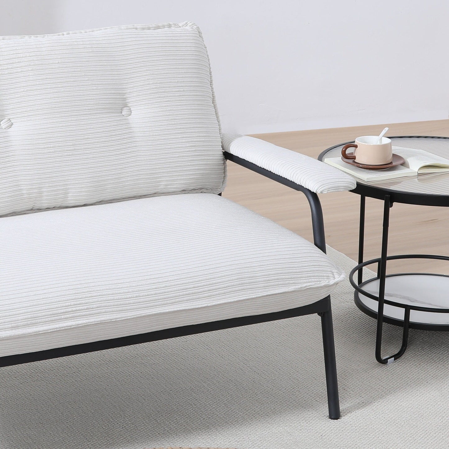 Canapé 2 places beige de 53 pouces avec cadre en métal pour petits espaces, mélange de polyester, mobilier d'appartement moderne et compact
