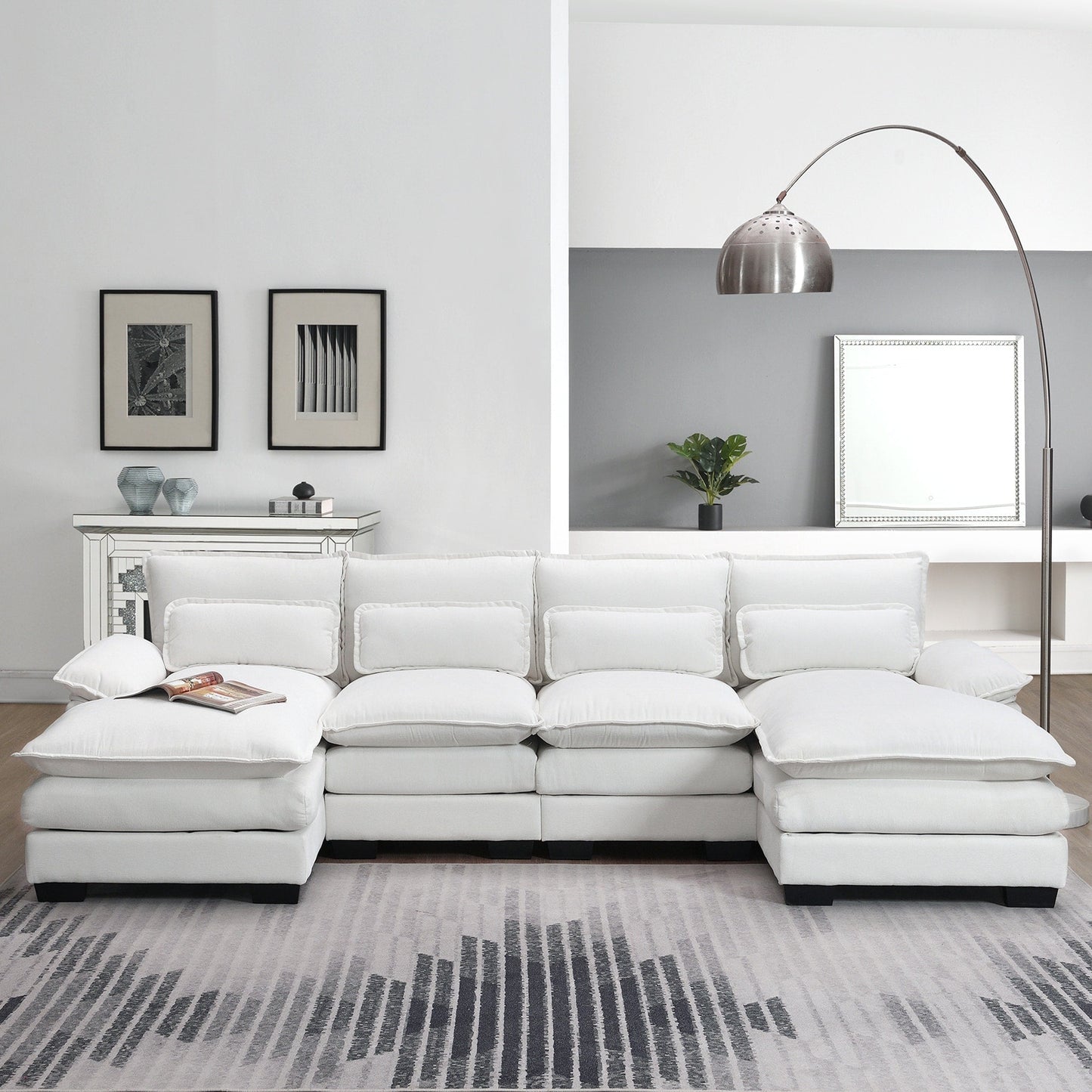 [VIDÉO fournie][Nouveau]Canapé sectionnel moderne en forme de U 109,8 x 55,9 avec coussins de taille, canapé symétrique rembourré 6 places