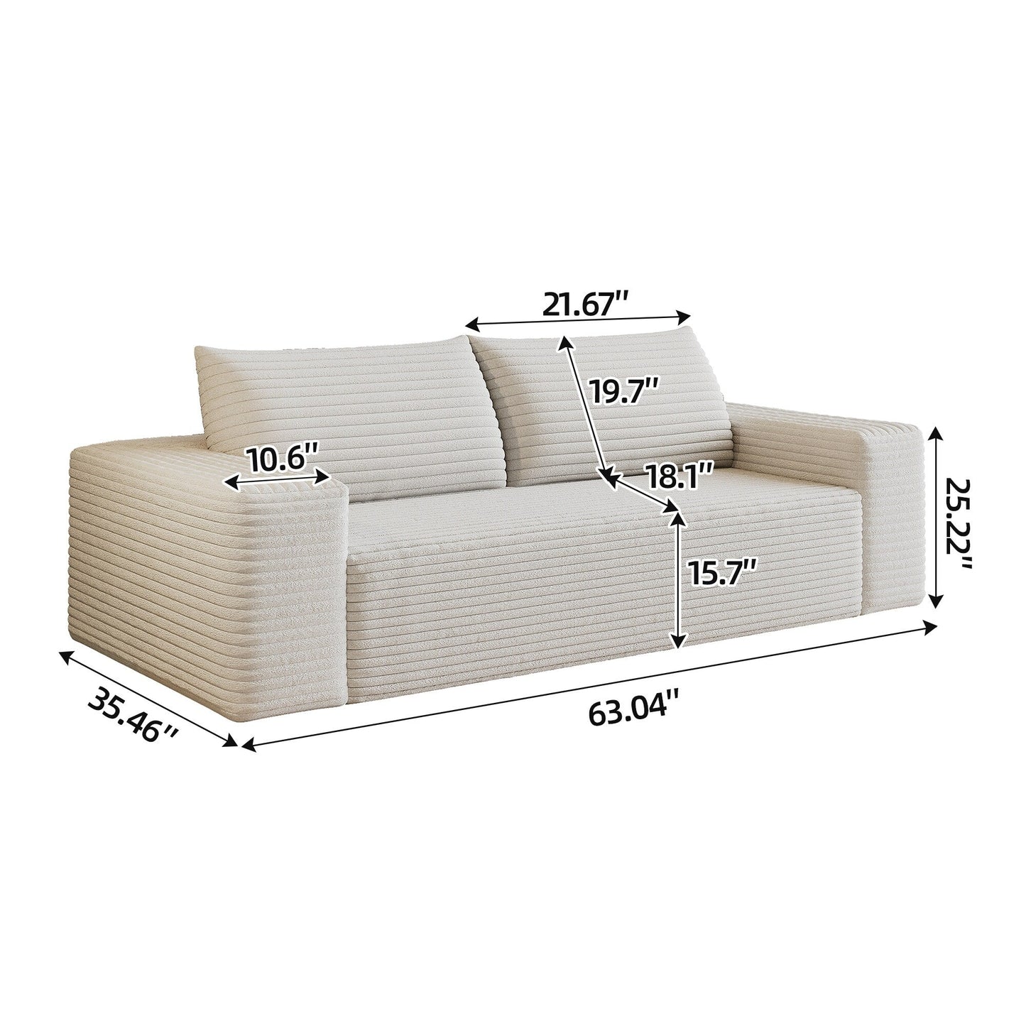Canapé 2 places en velours côtelé, assise profonde, sans assemblage, pour salon, chambre, salle de conférence