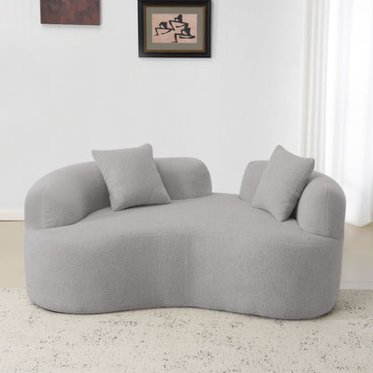 Canapé causeuse incurvé gris de 66,93 pouces, entièrement en éponge de compression, tissu velours Teddy, canapé compact sans assemblage