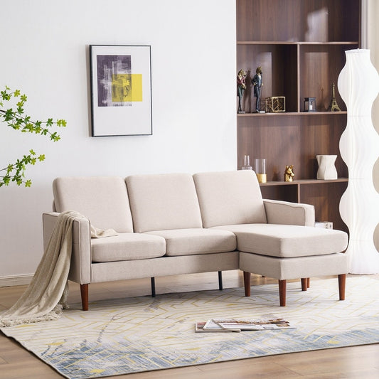 Canapé d'intérieur modulaire 3 places avec accoudoirs en lin de 71,65 po de largeur et pédales Concubine, beige