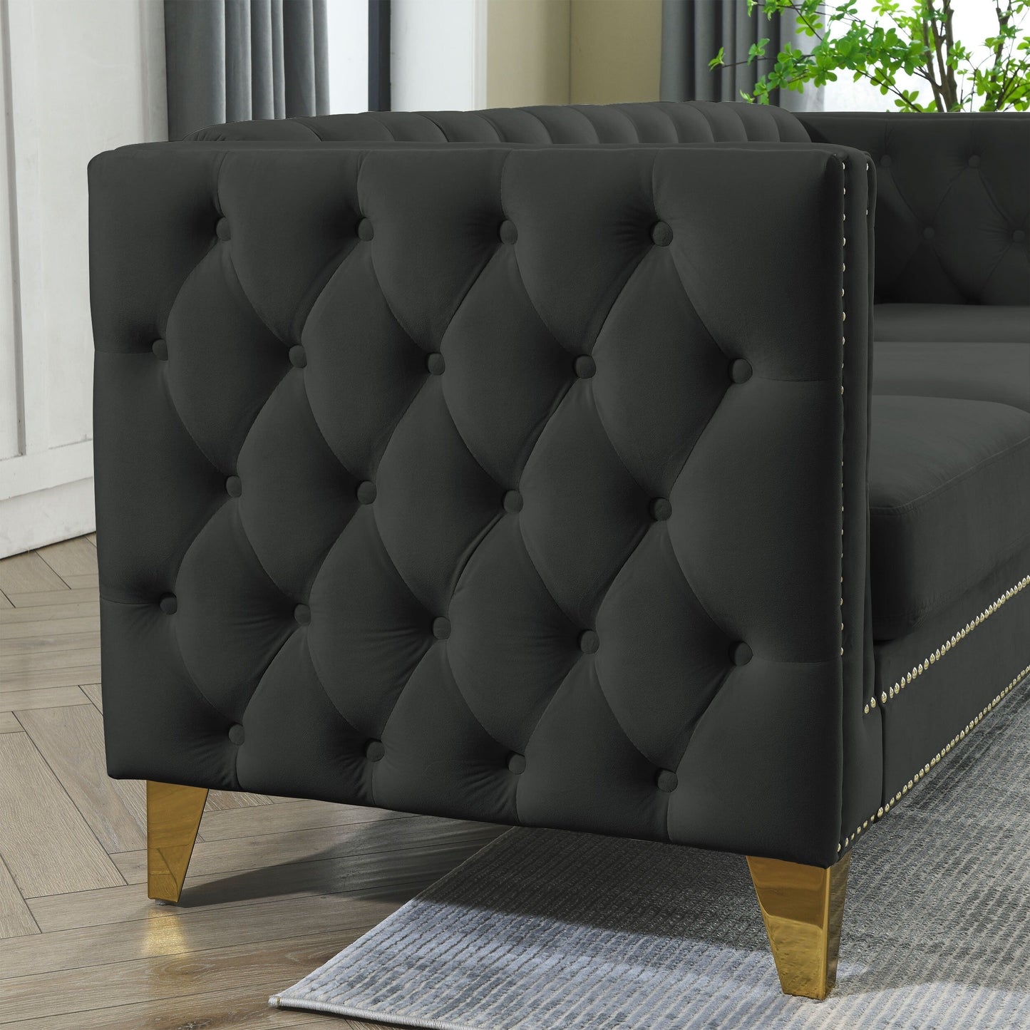 Canapé d'angle en velours de 82,2 pouces, canapé sectionnel en forme de L, canapés d'angle 5 places avec 3 coussins pour salon, chambre, appartement