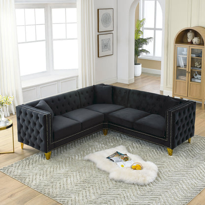 Canapé d'angle en velours de 82,2 pouces, canapé sectionnel en forme de L, canapés d'angle 5 places avec 3 coussins pour salon, chambre, appartement