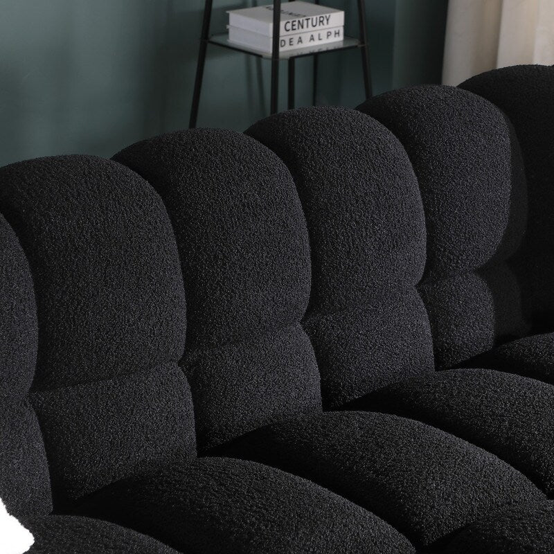 84.3 Luxueux grand canapé Boucle 3 places rembourré Marshmallow avec 2 coussins décoratifs carrés et accoudoir carré
