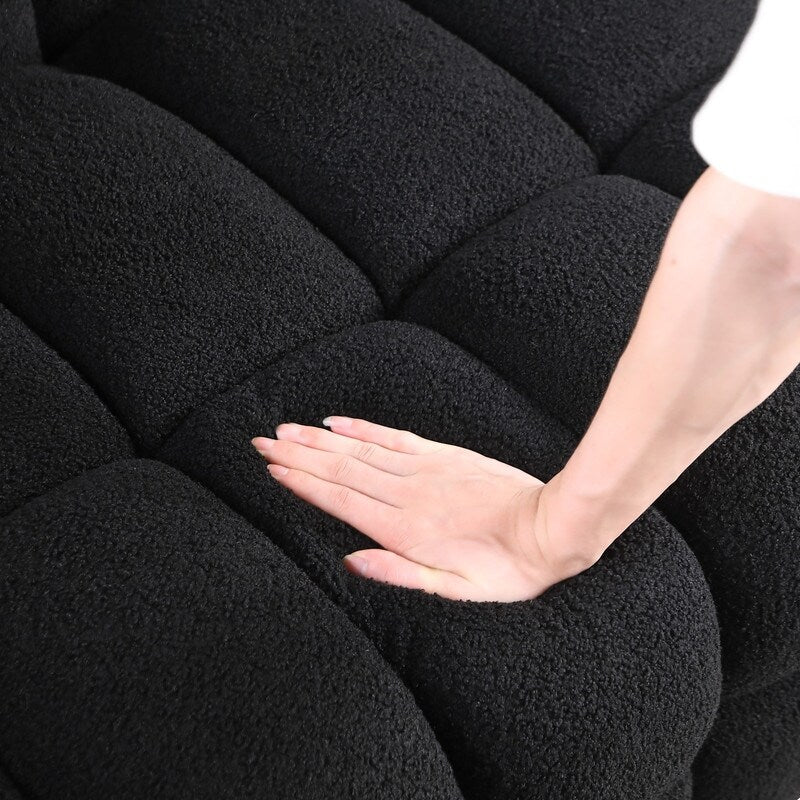 84.3 Luxueux grand canapé Boucle 3 places rembourré Marshmallow avec 2 coussins décoratifs carrés et accoudoir carré