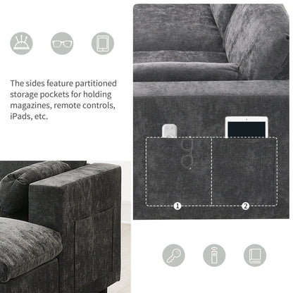 Canapé sectionnel en chenille en forme de U de 86,5 pouces avec poches de rangement, 2 poufs amovibles et coussins décoratifs pour le salon