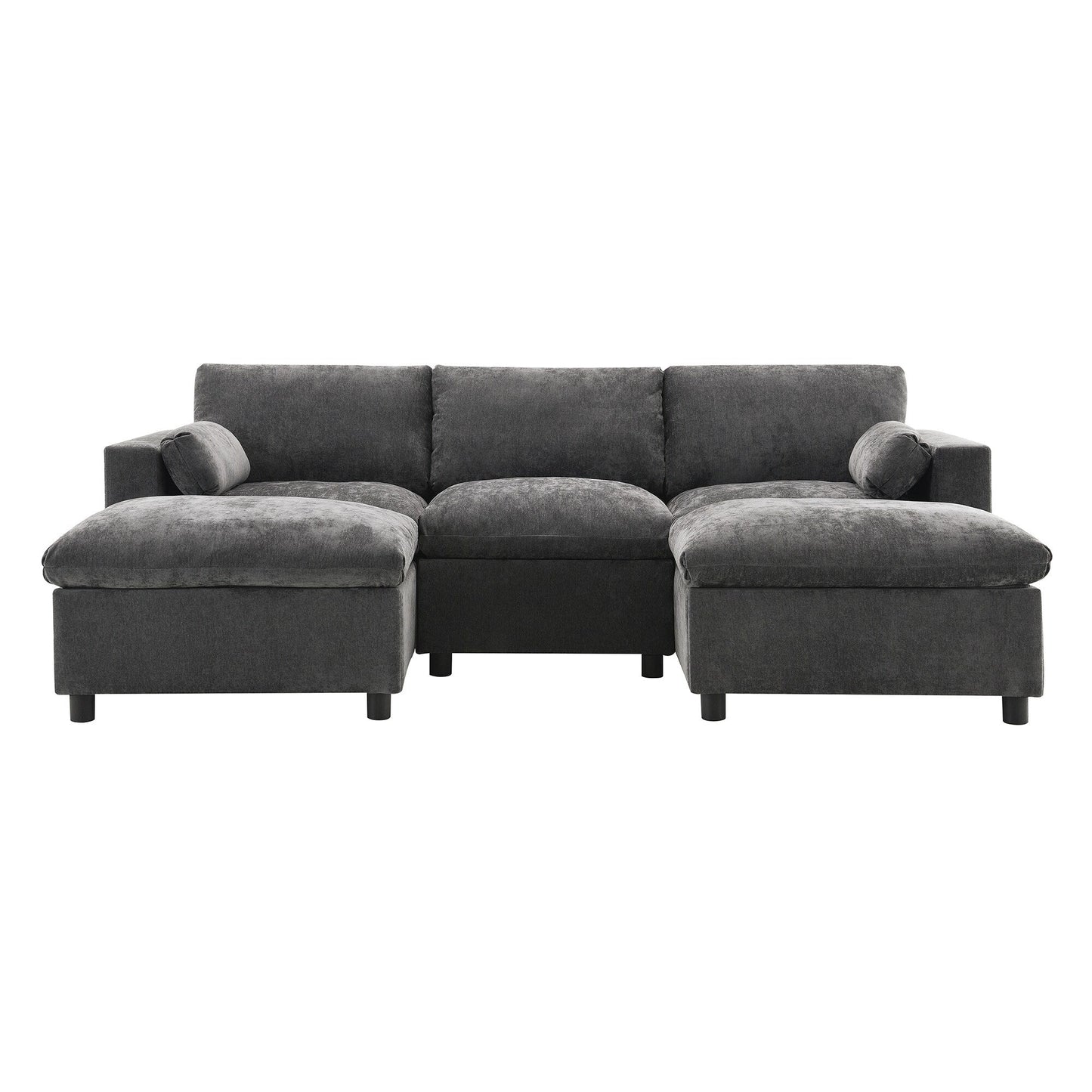 Canapé sectionnel en chenille en forme de U de 86,5 pouces avec poches de rangement, 2 poufs amovibles et coussins décoratifs pour le salon