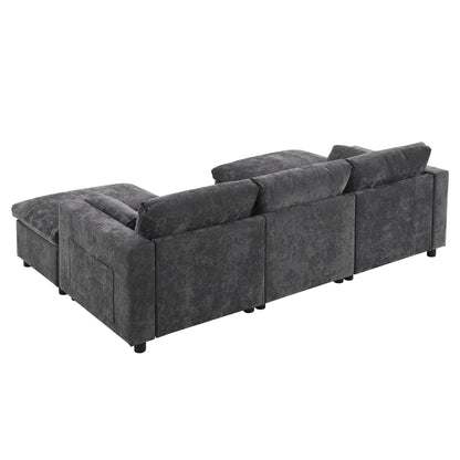 Canapé sectionnel en chenille en forme de U de 86,5 pouces avec poches de rangement, 2 poufs amovibles et coussins décoratifs pour le salon