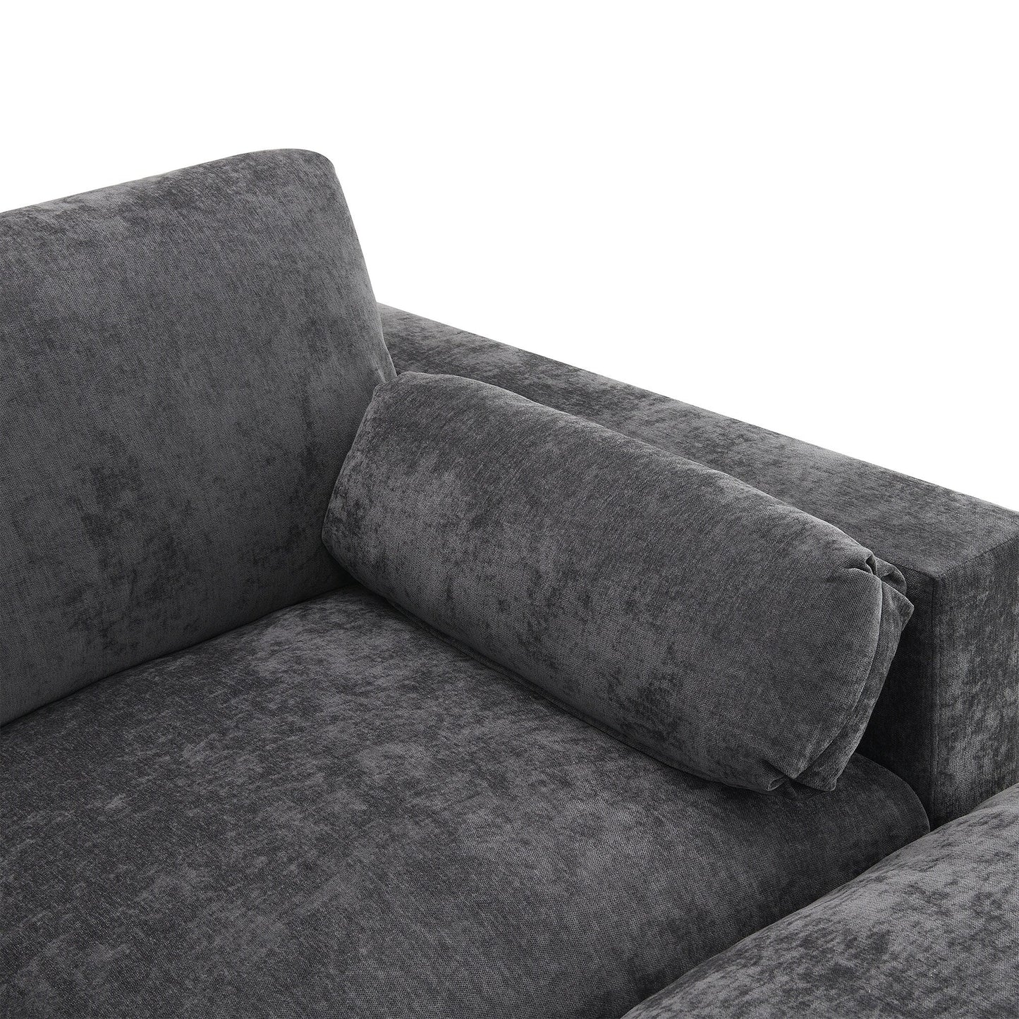 Canapé sectionnel en chenille en forme de U de 86,5 pouces avec poches de rangement, 2 poufs amovibles et coussins décoratifs pour le salon