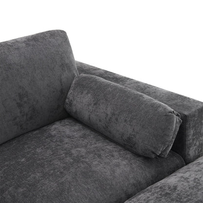 Canapé sectionnel en chenille en forme de U de 86,5 pouces avec poches de rangement, 2 poufs amovibles et coussins décoratifs pour le salon