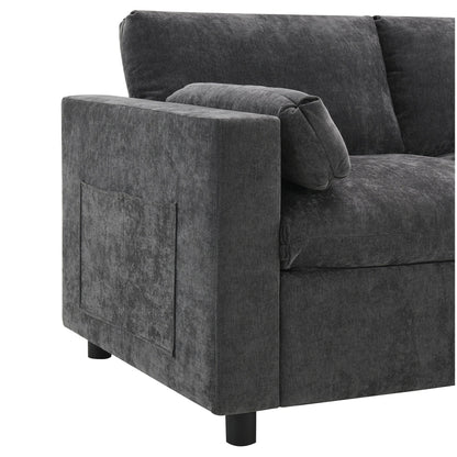 Canapé sectionnel en chenille en forme de U de 86,5 pouces avec poches de rangement, 2 poufs amovibles et coussins décoratifs pour le salon