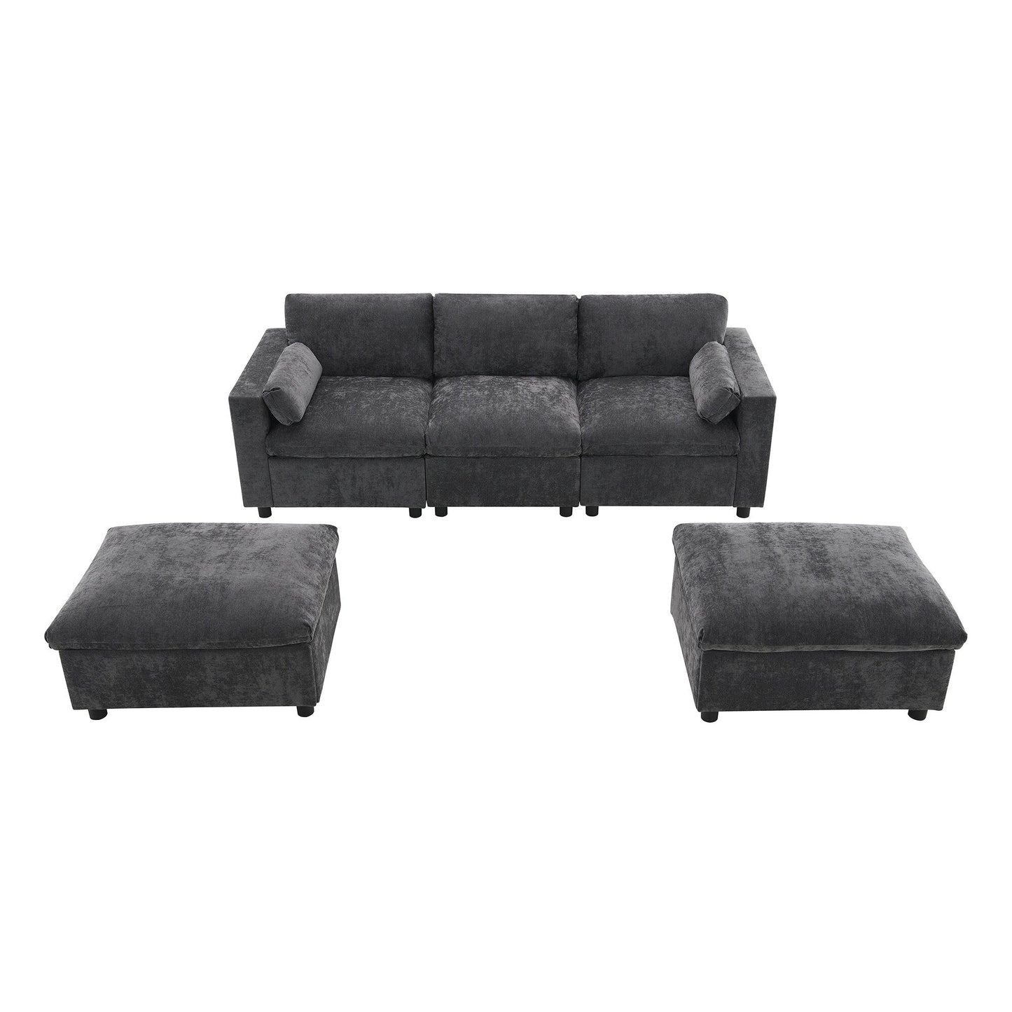 Canapé sectionnel en chenille en forme de U de 86,5 pouces avec poches de rangement, 2 poufs amovibles et coussins décoratifs pour le salon