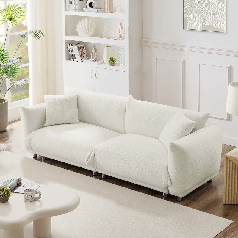 Canapé grand pain en velours Teddy 86,5 avec coussins blanc