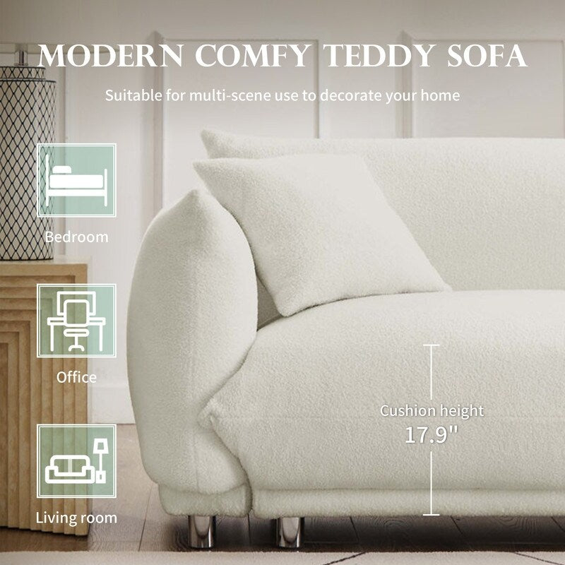 Canapé grand pain en velours Teddy 86,5 avec coussins blanc