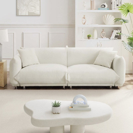 Canapé grand pain en velours Teddy 86,5 avec coussins blanc