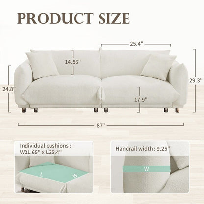 Canapé grand pain en velours Teddy 86,5 avec coussins blanc