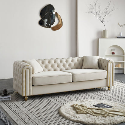 Canapé capitonné moderne de luxe de 86 po de largeur avec 2 coussins décoratifs pour salon et chambre à coucher