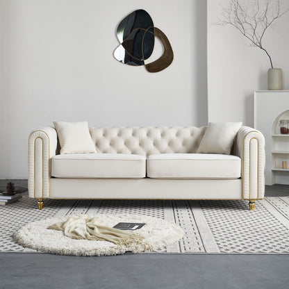 Canapé capitonné moderne de luxe de 86 po de largeur avec 2 coussins décoratifs pour salon et chambre à coucher