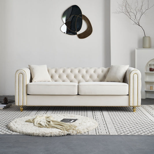 Canapé capitonné moderne de luxe de 86 po de largeur avec 2 coussins décoratifs pour salon et chambre à coucher
