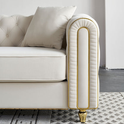 Canapé capitonné moderne de luxe de 86 po de largeur avec 2 coussins décoratifs pour salon et chambre à coucher