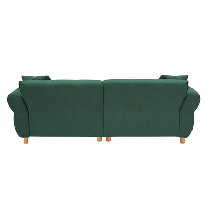 Canapé Teddy de 240 cm de long, avec deux coussins assortis et trois sièges spacieux et confortables.