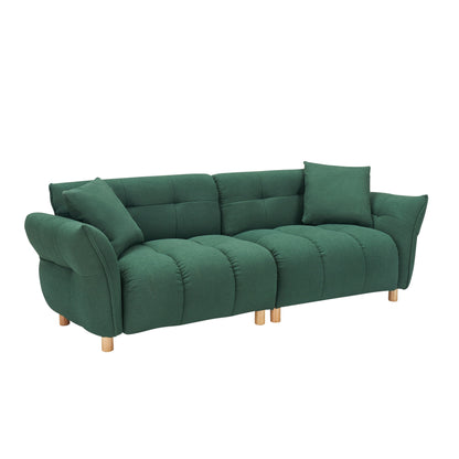 Canapé Teddy de 240 cm de long, avec deux coussins assortis et trois sièges spacieux et confortables.