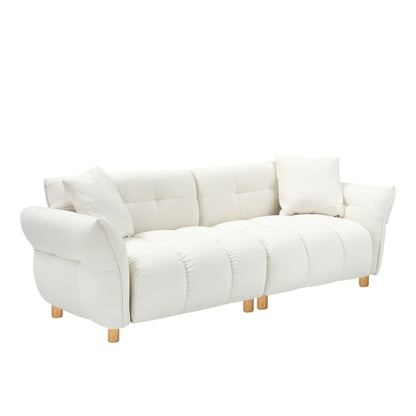 Canapé Teddy de 240 cm de long, avec deux coussins assortis et trois sièges spacieux et confortables.