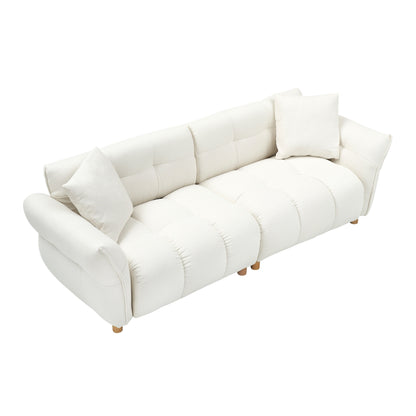 Canapé Teddy de 240 cm de long, avec deux coussins assortis et trois sièges spacieux et confortables.