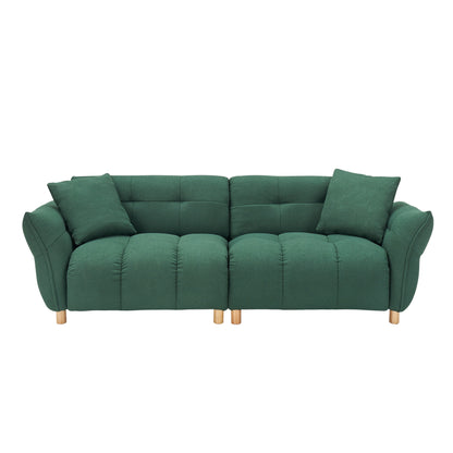 Canapé Teddy de 240 cm de long, avec deux coussins assortis et trois sièges spacieux et confortables.