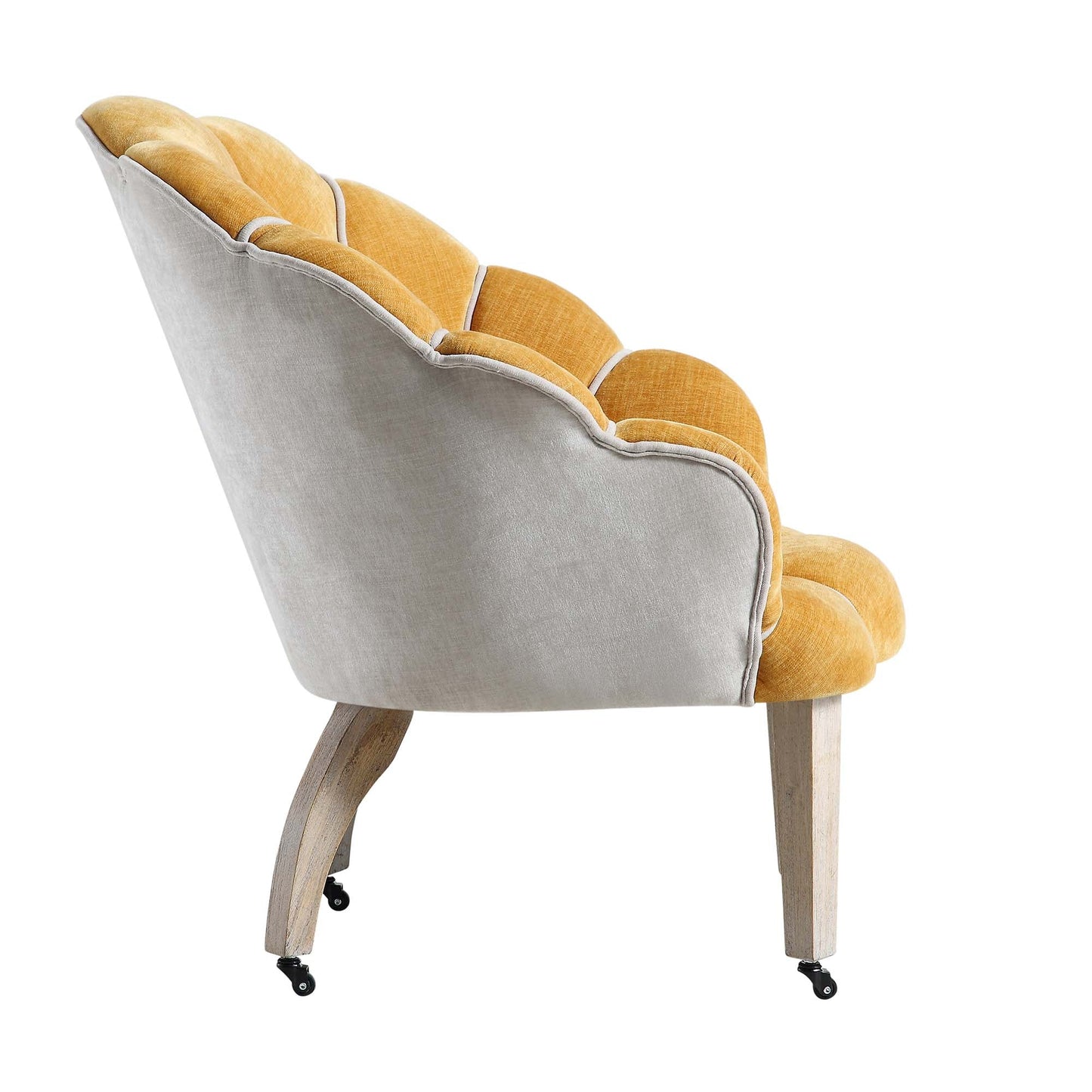 Chaise à palourdes festonnée Barnard, chenille moutarde