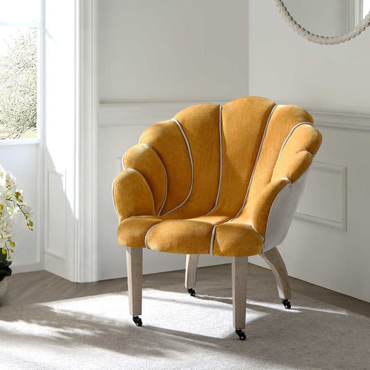 Chaise à palourdes festonnée Barnard, chenille moutarde