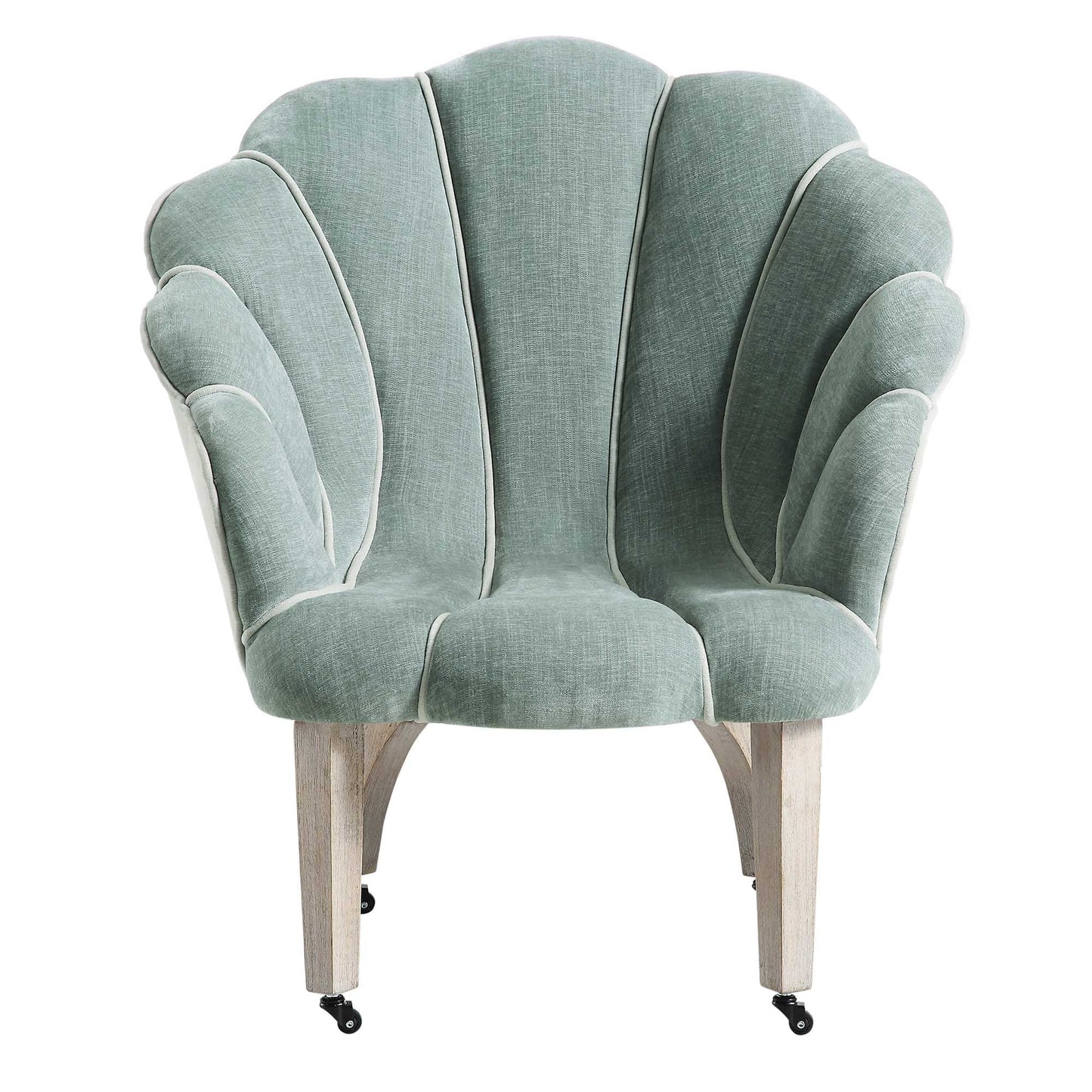 Chaise à palourdes festonnée Barnard, chenille vert sauge