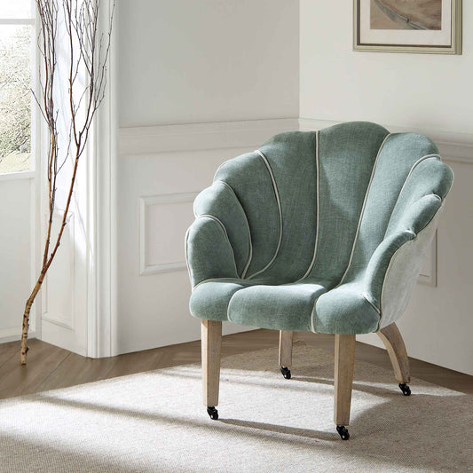Chaise à palourdes festonnée Barnard, chenille vert sauge