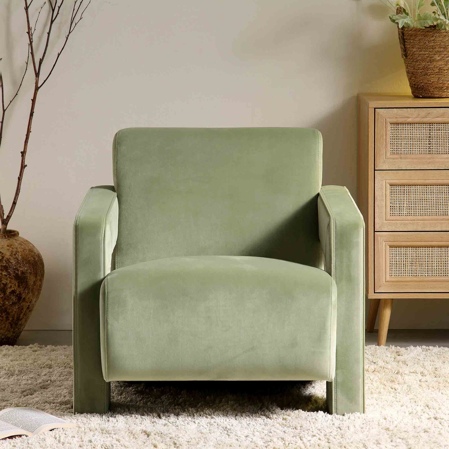 Fauteuil sculptural Brompton, velours lichen
