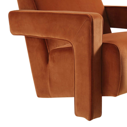 Fauteuil sculptural Brompton, velours rouille