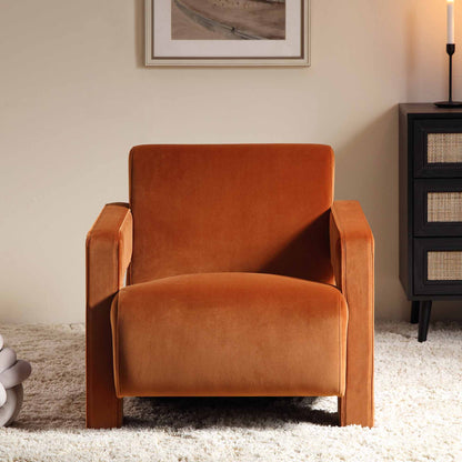 Fauteuil sculptural Brompton, velours rouille