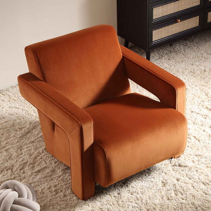 Fauteuil sculptural Brompton, velours rouille