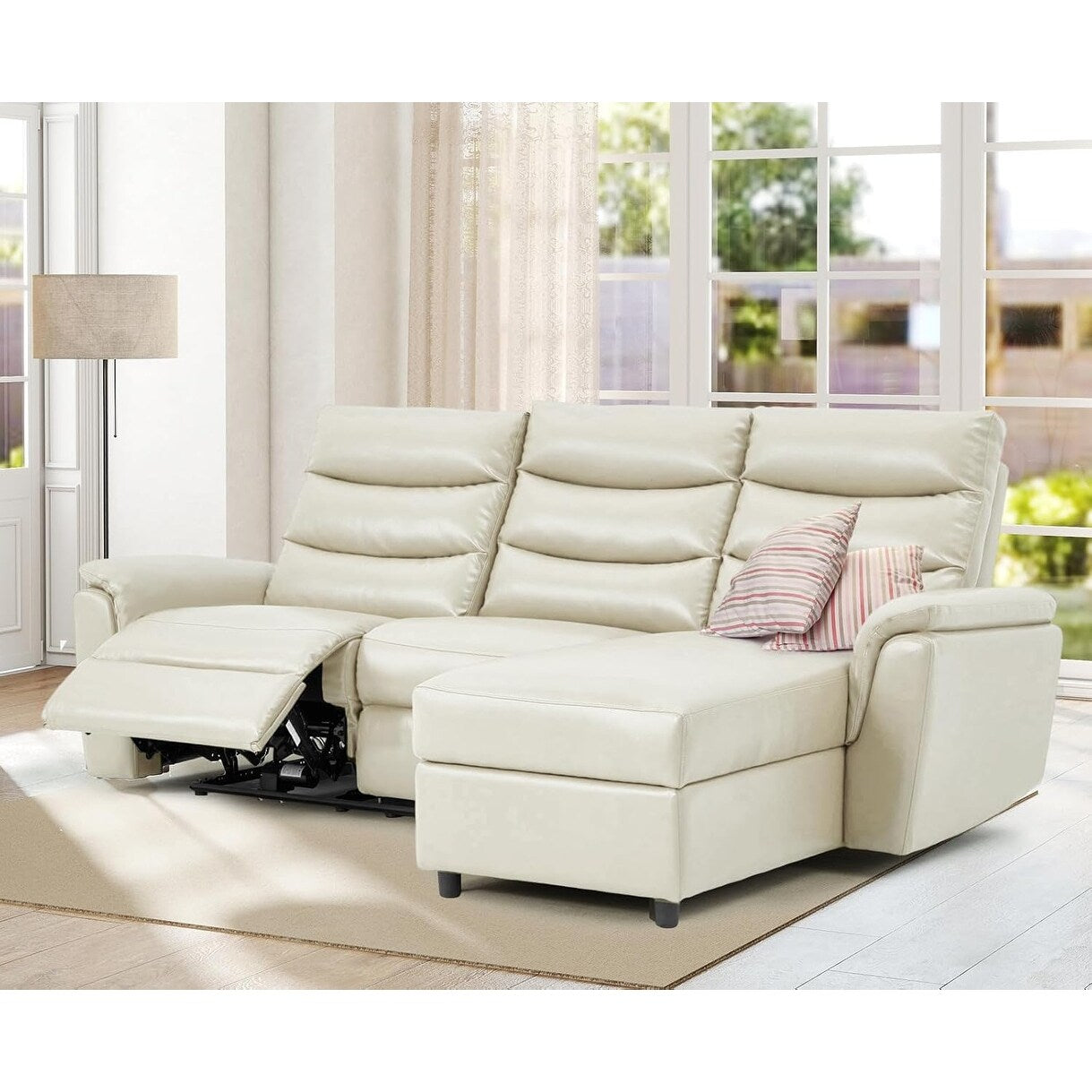 Canapé sectionnel inclinable électrique AECOJOY, canapé-lit en cuir PU avec méridienne de rangement, dossier et repose-pieds réglables