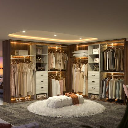 Organisateur de placard ajustable Rackcog 120'' avec tiroirs, système de placard avec étagères à monter soi-même pour placards et dressings