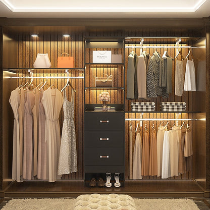 Organisateur de placard ajustable Rackcog 120'' avec tiroirs, système de placard avec étagères à monter soi-même pour placards et dressings