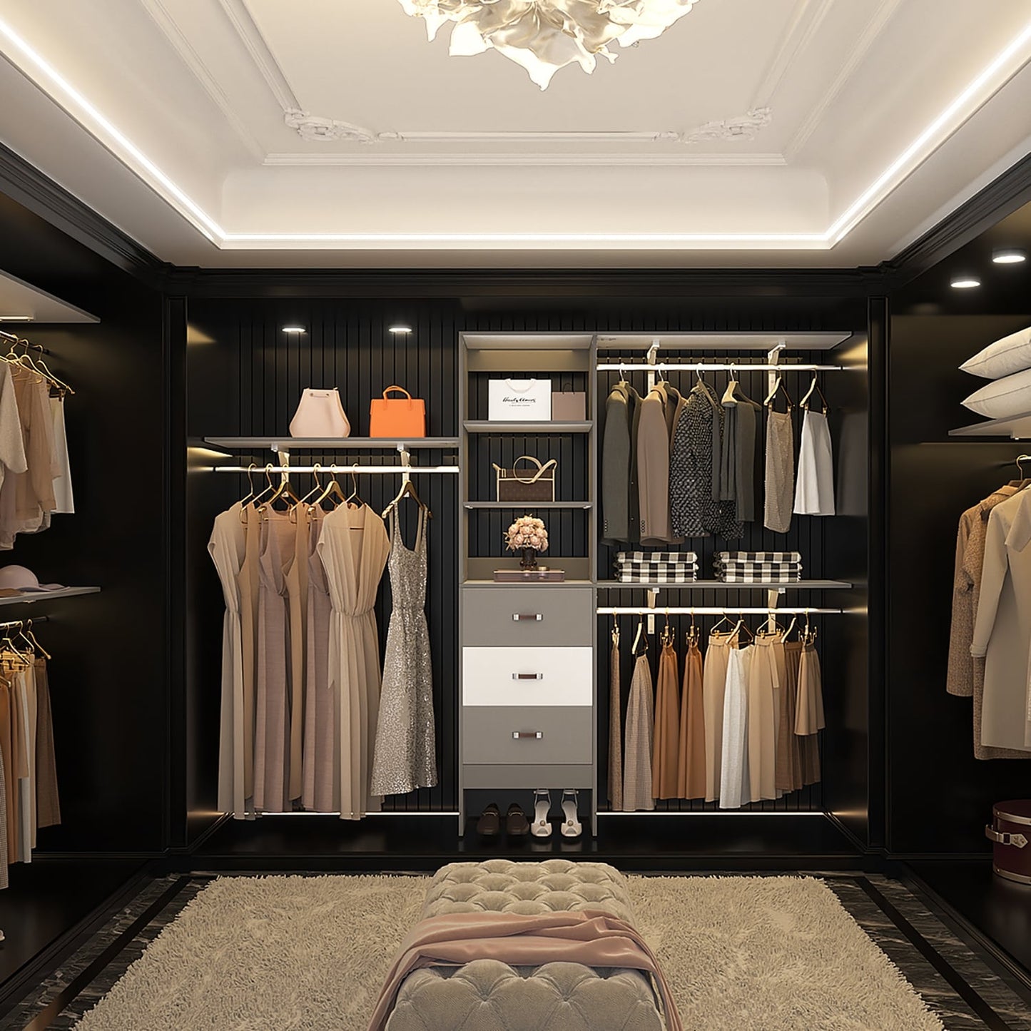 Organisateur de placard ajustable Rackcog 120'' avec tiroirs, système de placard avec étagères à monter soi-même pour placards et dressings