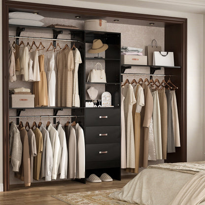 Organisateur de placard ajustable Rackcog 120'' avec tiroirs, système de placard avec étagères à monter soi-même pour placards et dressings