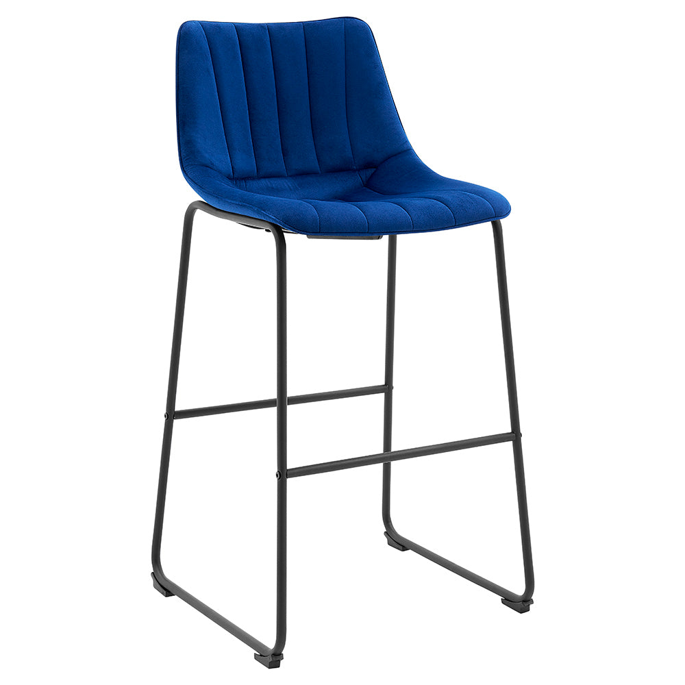 Ensemble de 2 tabourets de bar à dossier cannelé Sutton (velours bleu)