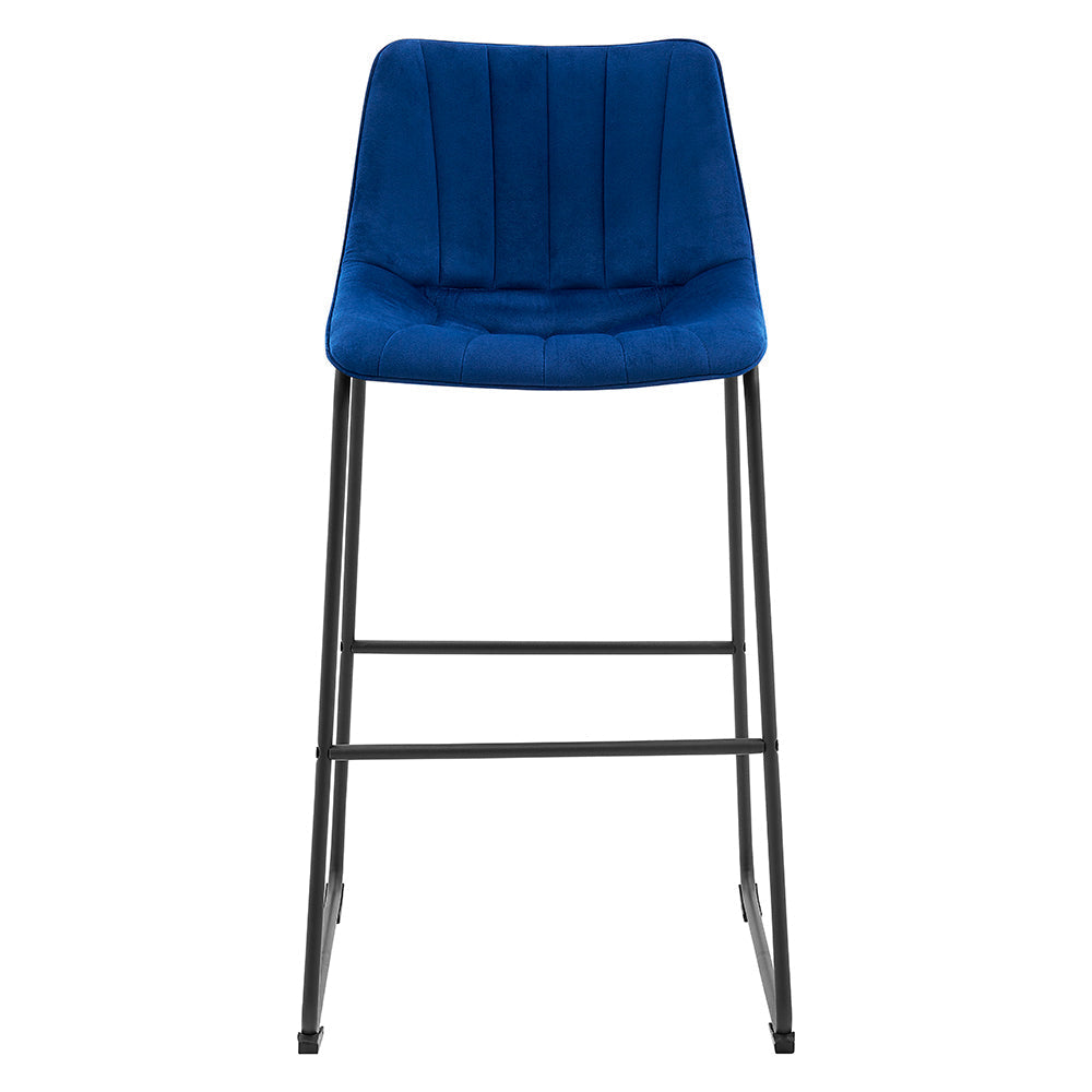 Ensemble de 2 tabourets de bar à dossier cannelé Sutton (velours bleu)