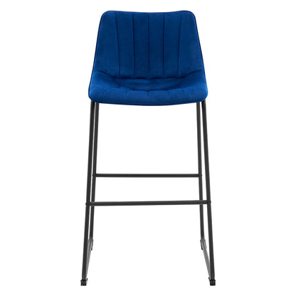 Ensemble de 2 tabourets de bar à dossier cannelé Sutton (velours bleu)